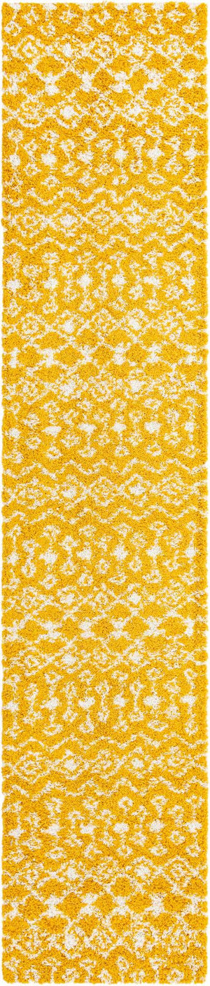 Yellow 3' 3 x 16' 5 Moroccan Trellis Shag Runner Area Rug Thick Soft Touch Fluffy & Plush Shaggy Pile