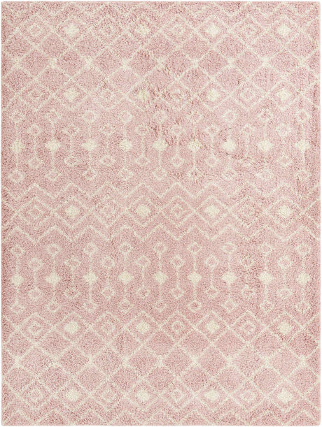 Light Pink 11' x 14' Moroccan Trellis Shag Rectangle Rug