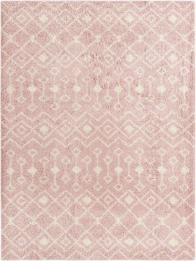 Light Pink 10' x 14' 1 Moroccan Trellis Shag Rectangle Area Rug Thick Soft Touch Fluffy & Plush Shaggy Pile