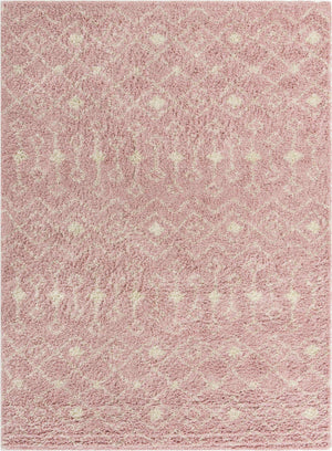Light Pink 9' x 12' Moroccan Trellis Shag Rectangle Area Rug Thick Soft Touch Fluffy & Plush Shaggy Pile
