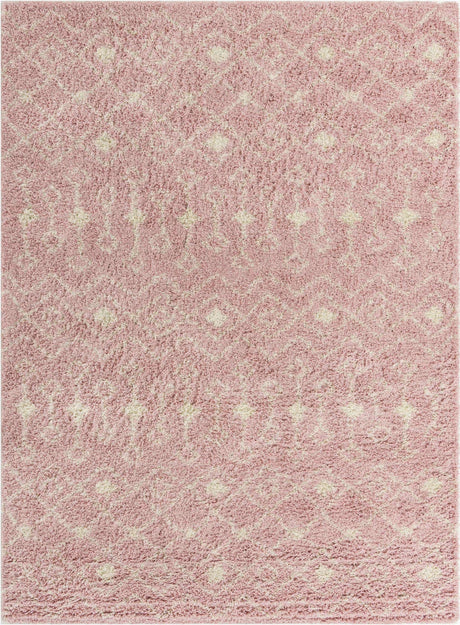 Light Pink 9' x 12' Moroccan Trellis Shag Rectangle Area Rug Thick Soft Touch Fluffy & Plush Shaggy Pile