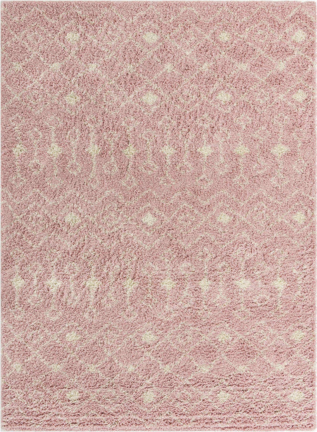 Light Pink 9' x 12' Moroccan Trellis Shag Rectangle Area Rug Thick Soft Touch Fluffy & Plush Shaggy Pile