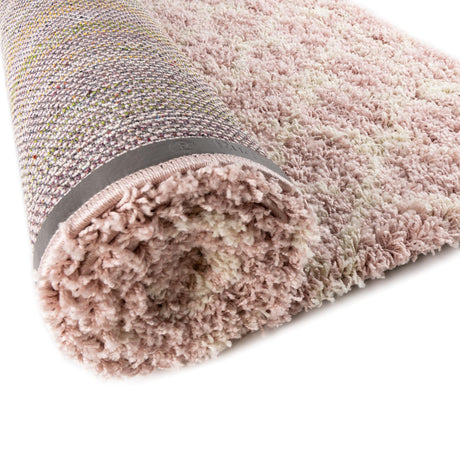 Light Pink 4' 1 x 6' 1 Moroccan Trellis Shag Rectangle Area Rug Thick Soft Touch Fluffy & Plush Shaggy Pile