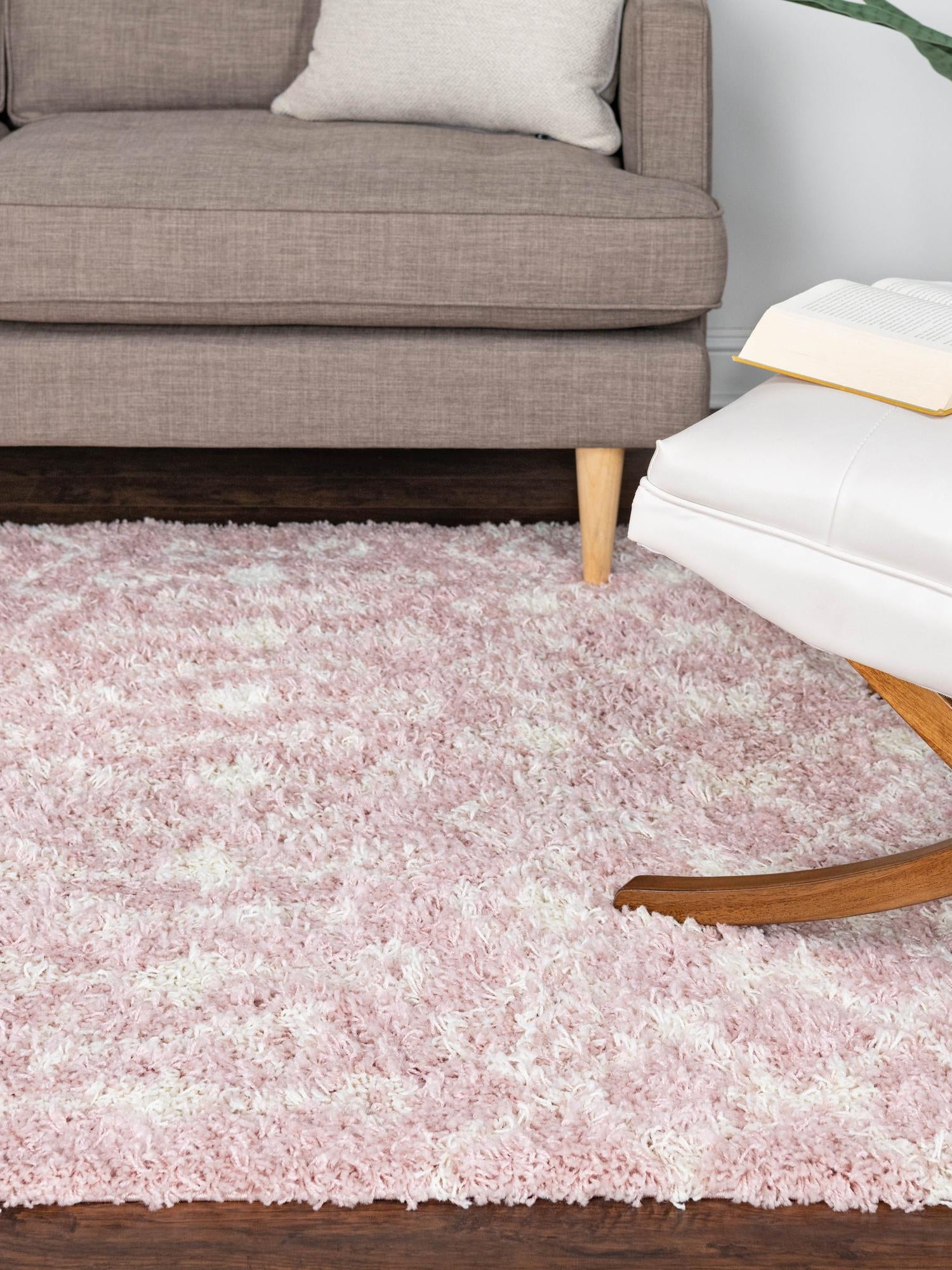 Light Pink 4' 1 x 6' 1 Moroccan Trellis Shag Rectangle Area Rug Thick Soft Touch Fluffy & Plush Shaggy Pile 100% Polypropylene Geometric Traditional Carpet for Sale at Rug Engine