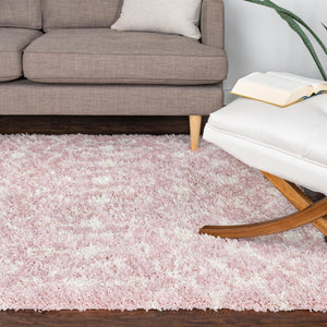 Light Pink 4' 1 x 6' 1 Moroccan Trellis Shag Rectangle Area Rug Thick Soft Touch Fluffy & Plush Shaggy Pile