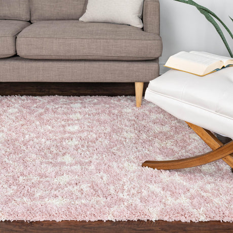 Light Pink 4' 1 x 6' 1 Moroccan Trellis Shag Rectangle Area Rug Thick Soft Touch Fluffy & Plush Shaggy Pile 100% Polypropylene Geometric Traditional Carpet for Sale at Rug Engine