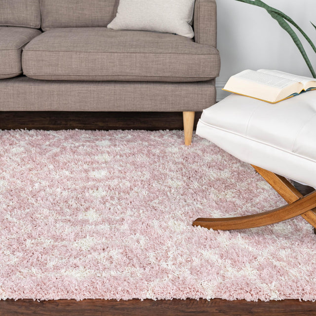 Light Pink 4' 1 x 6' 1 Moroccan Trellis Shag Rectangle Area Rug Thick Soft Touch Fluffy & Plush Shaggy Pile