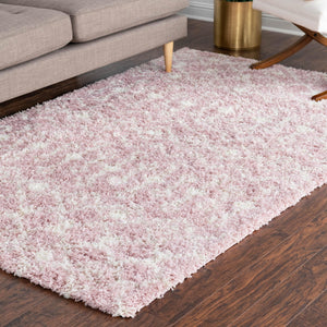 Light Pink 2' x 3' 1 Moroccan Trellis Shag Rectangle Area Rug Thick Soft Touch Fluffy & Plush Shaggy Pile