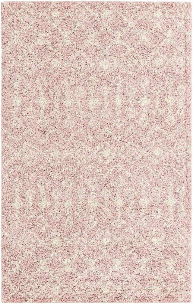 Light Pink 5' 3 x 8' Moroccan Trellis Shag Rectangle Area Rug Thick Soft Touch Fluffy & Plush Shaggy Pile