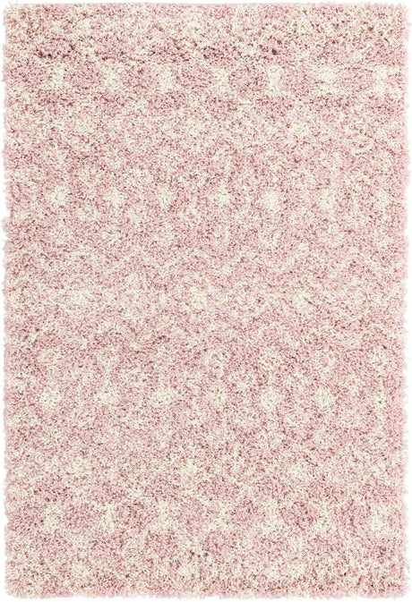 Light Pink 4' 1 x 6' 1 Moroccan Trellis Shag Rectangle Area Rug Thick Soft Touch Fluffy & Plush Shaggy Pile