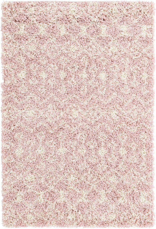 Light Pink 4' 1 x 6' 1 Moroccan Trellis Shag Rectangle Area Rug Thick Soft Touch Fluffy & Plush Shaggy Pile
