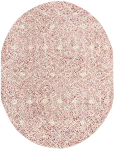 Light Pink 8' x 10' Moroccan Trellis Shag Oval Rug