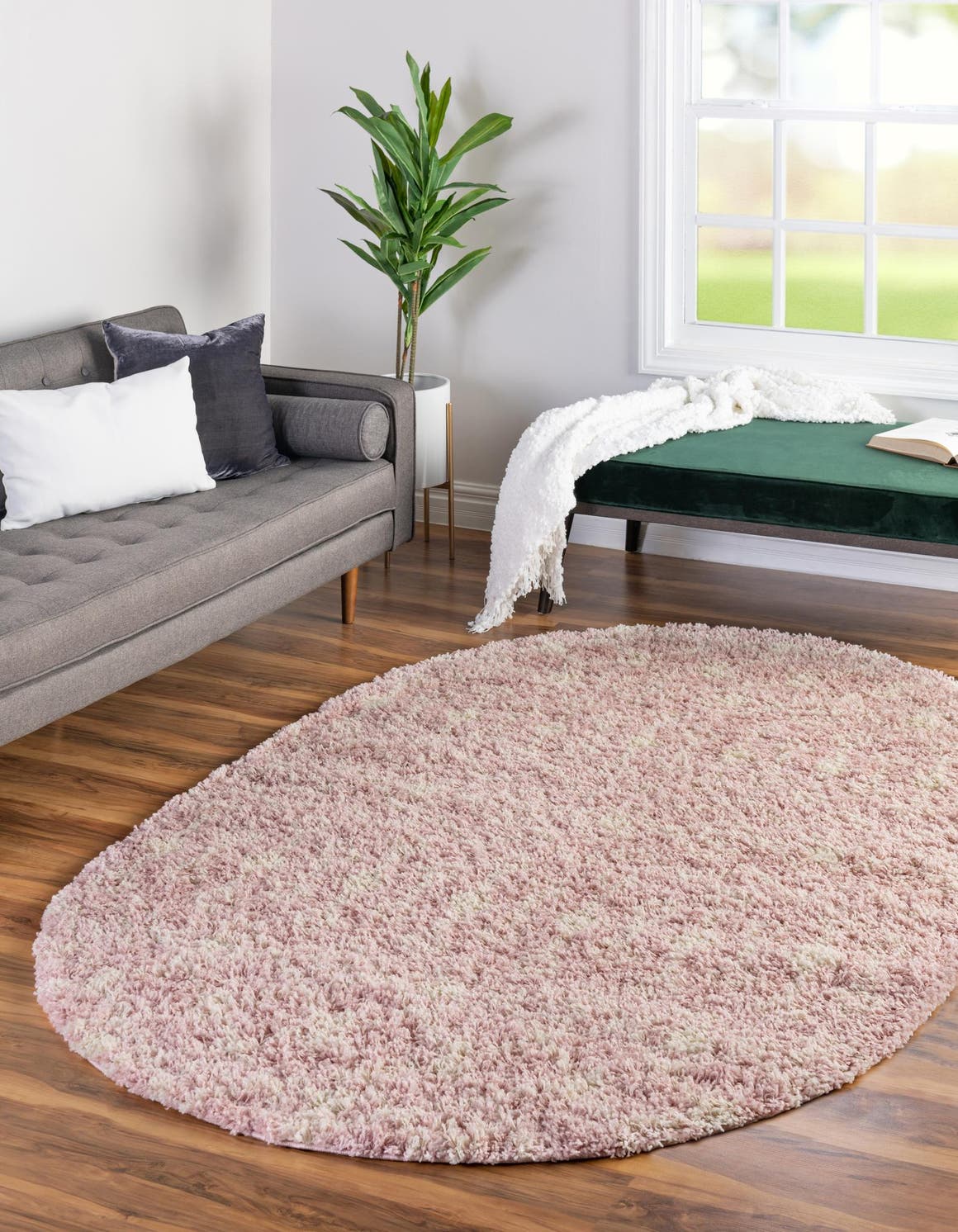 Light Pink 4' 1 x 6' 1 Moroccan Trellis Shag Oval Area Rug Thick Soft Touch Fluffy & Plush Shaggy Pile 100% Polypropylene Geometric Traditional Carpet for Sale at Rug Engine