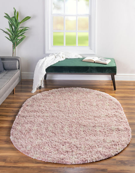 Light Pink 7' 10 x 10' Moroccan Trellis Shag Oval Area Rug Thick Soft Touch Fluffy & Plush Shaggy Pile 100% Polypropylene Geometric Traditional Carpet for Sale at Rug Engine