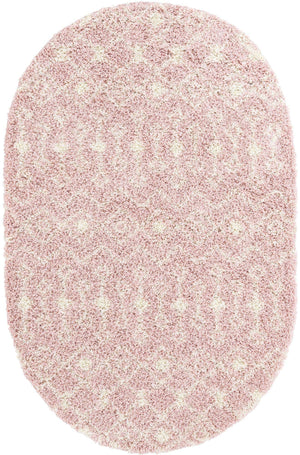Light Pink 5' 3 x 8' Moroccan Trellis Shag Oval Area Rug Thick Soft Touch Fluffy & Plush Shaggy Pile
