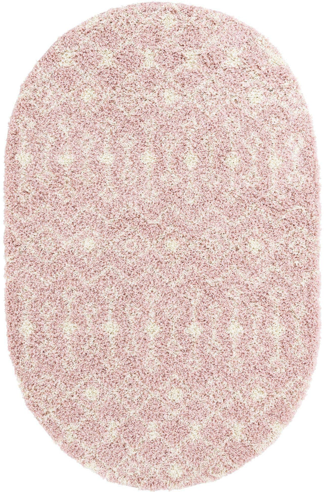Light Pink 5' 3 x 8' Moroccan Trellis Shag Oval Area Rug Thick Soft Touch Fluffy & Plush Shaggy Pile