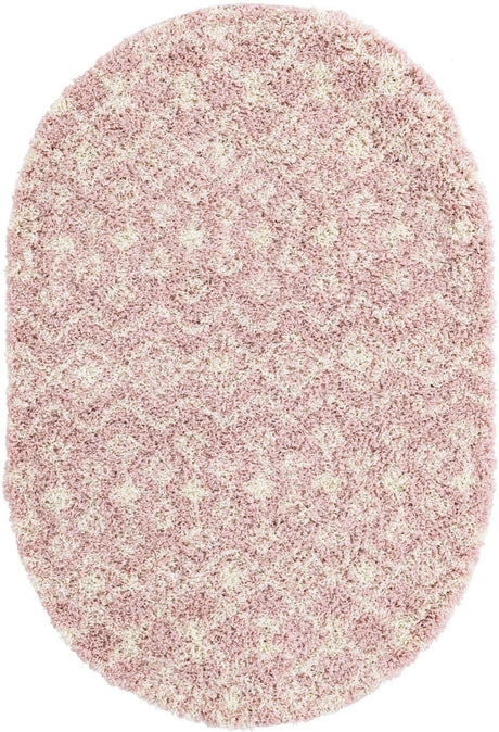 Light Pink 4' x 6' Moroccan Trellis Shag Oval Rug