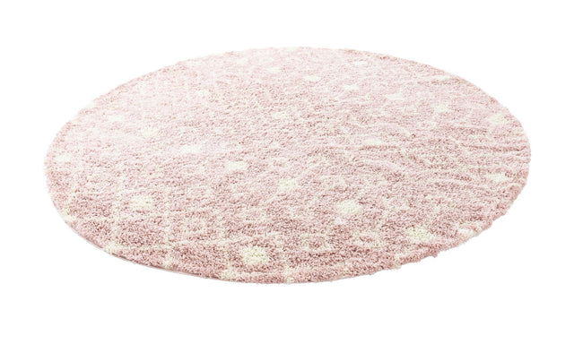 Light Pink 10' x 10' Moroccan Trellis Shag Round Area Rug Thick Soft Touch Fluffy & Plush Shaggy Pile