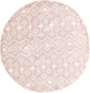 Light Pink 10' x 10' Moroccan Trellis Shag Round Area Rug Thick Soft Touch Fluffy & Plush Shaggy Pile