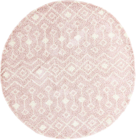 Light Pink 10' x 10' Moroccan Trellis Shag Round Area Rug Thick Soft Touch Fluffy & Plush Shaggy Pile
