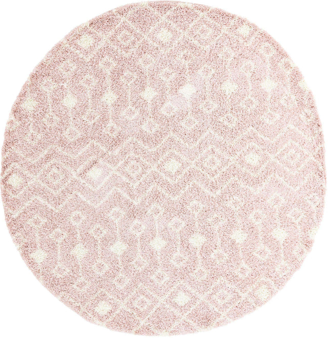 Light Pink 10' x 10' Moroccan Trellis Shag Round Area Rug Thick Soft Touch Fluffy & Plush Shaggy Pile