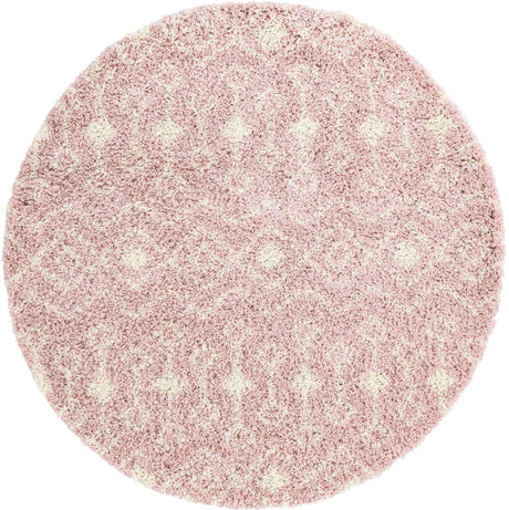 Light Pink 6' x 6' Moroccan Trellis Shag Round Rug