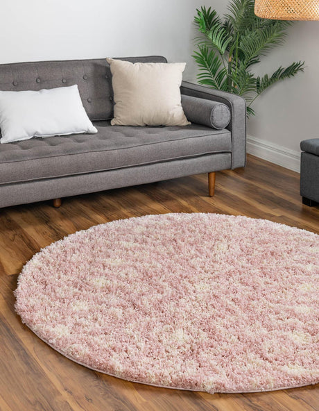 Light Pink 6' x 6' Moroccan Trellis Shag Round Rug