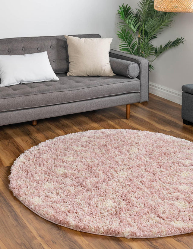 Light Pink 6' x 6' Moroccan Trellis Shag Round Rug