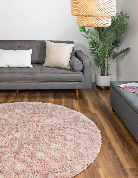 Light Pink 7' 10 x 7' 10 Moroccan Trellis Shag Round Area Rug Thick Soft Touch Fluffy & Plush Shaggy Pile 100% Polypropylene Geometric Traditional Carpet for Sale at Rug Engine