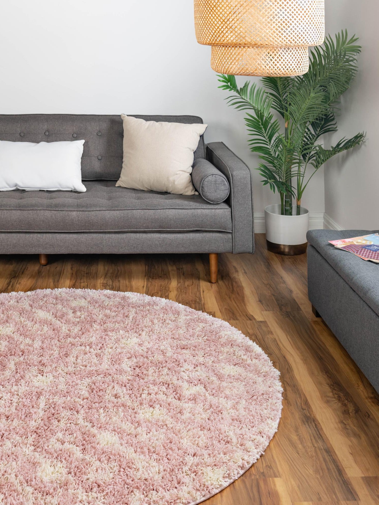 Light Pink 5' 3 x 5' 3 Moroccan Trellis Shag Round Area Rug Thick Soft Touch Fluffy & Plush Shaggy Pile 100% Polypropylene Geometric Traditional Carpet for Sale at Rug Engine