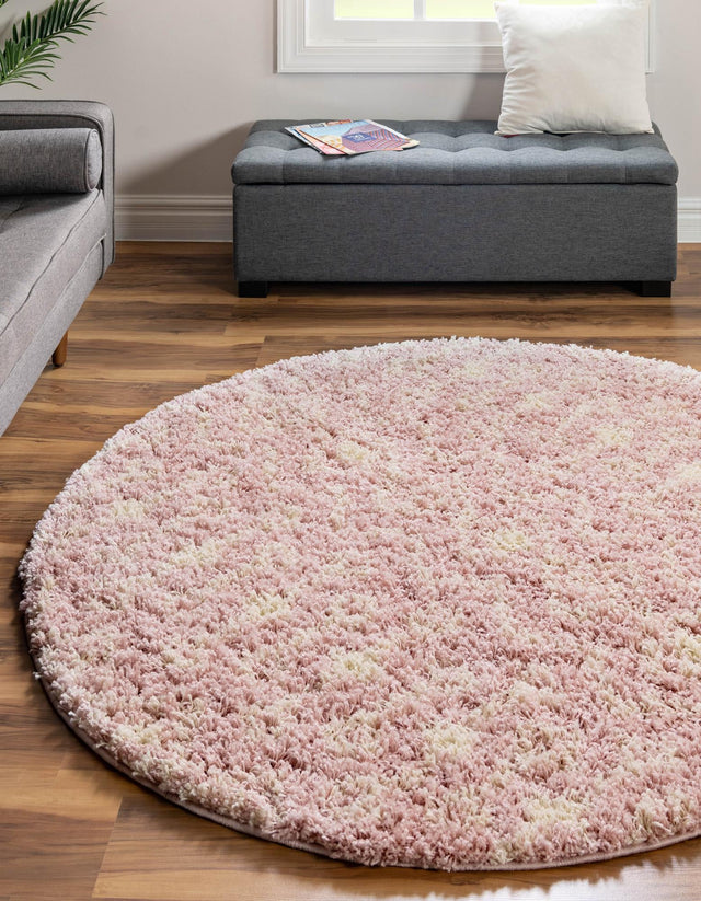 Light Pink 6' x 6' Moroccan Trellis Shag Round Rug