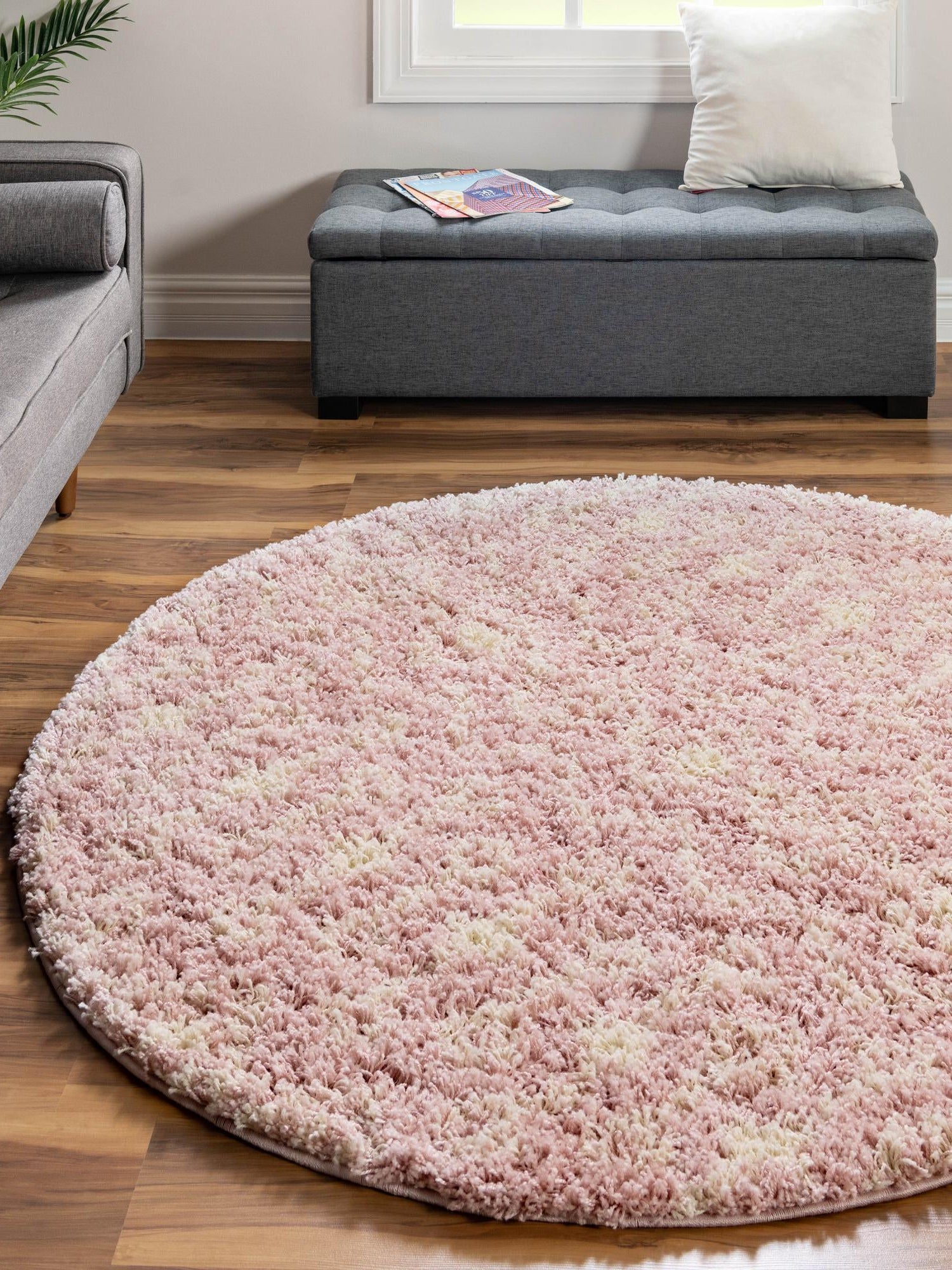 Light Pink 5' 3 x 5' 3 Moroccan Trellis Shag Round Area Rug Thick Soft Touch Fluffy & Plush Shaggy Pile 100% Polypropylene Geometric Traditional Carpet for Sale at Rug Engine