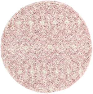 Light Pink 5' 3 x 5' 3 Moroccan Trellis Shag Round Area Rug Thick Soft Touch Fluffy & Plush Shaggy Pile