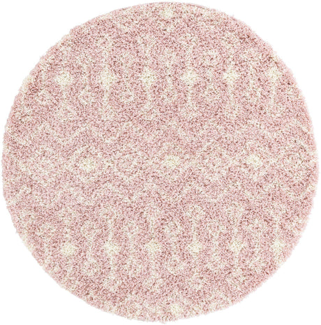 Light Pink 5' 3 x 5' 3 Moroccan Trellis Shag Round Area Rug Thick Soft Touch Fluffy & Plush Shaggy Pile