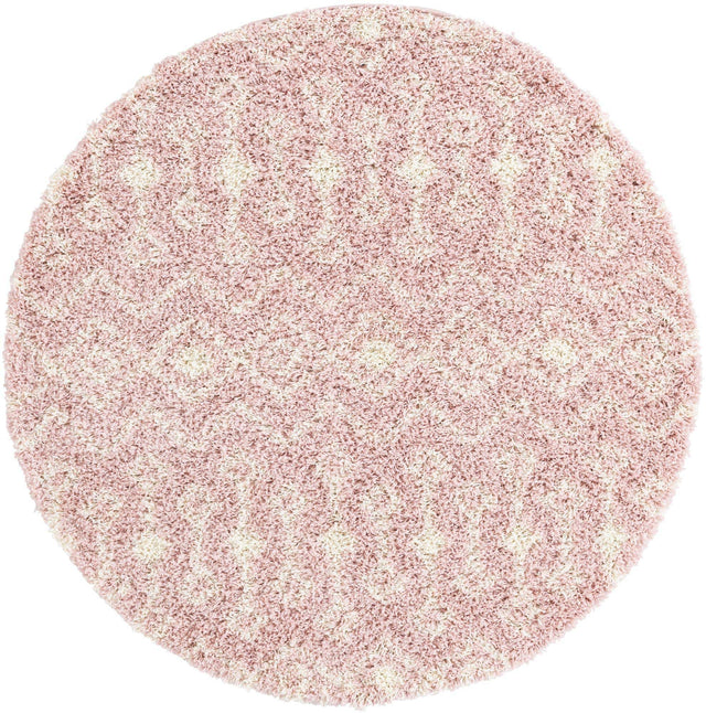 Light Pink 5' 3 x 5' 3 Moroccan Trellis Shag Round Area Rug Thick Soft Touch Fluffy & Plush Shaggy Pile