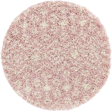 Light Pink 3' 1 x 3' 1 Moroccan Trellis Shag Round Area Rug Thick Soft Touch Fluffy & Plush Shaggy Pile