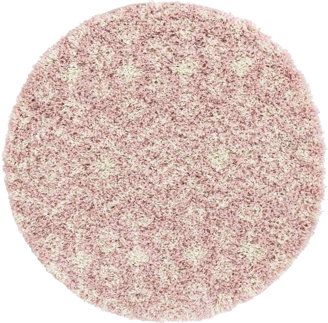Light Pink 3' 1 x 3' 1 Moroccan Trellis Shag Round Area Rug Thick Soft Touch Fluffy & Plush Shaggy Pile