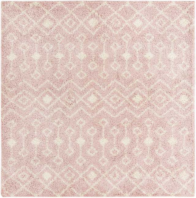 Light Pink 10' x 10' Moroccan Trellis Shag Square Area Rug Thick Soft Touch Fluffy & Plush Shaggy Pile