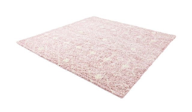 Light Pink 7' 10 x 7' 10 Moroccan Trellis Shag Square Area Rug Thick Soft Touch Fluffy & Plush Shaggy Pile