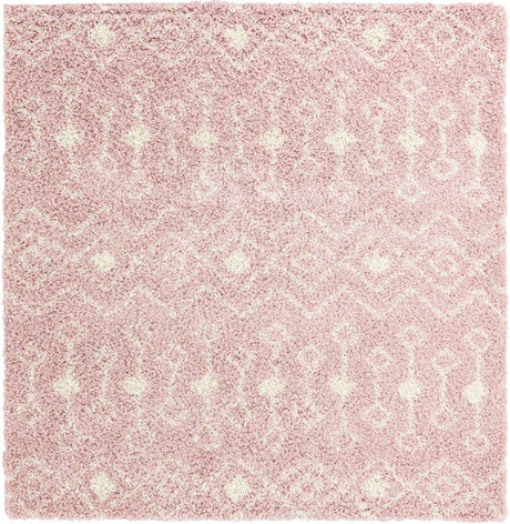 Light Pink 7' 10 x 7' 10 Moroccan Trellis Shag Square Area Rug Thick Soft Touch Fluffy & Plush Shaggy Pile