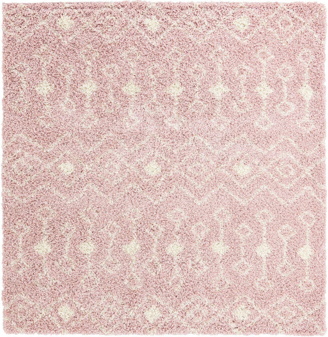Light Pink 7' 10 x 7' 10 Moroccan Trellis Shag Square Area Rug Thick Soft Touch Fluffy & Plush Shaggy Pile