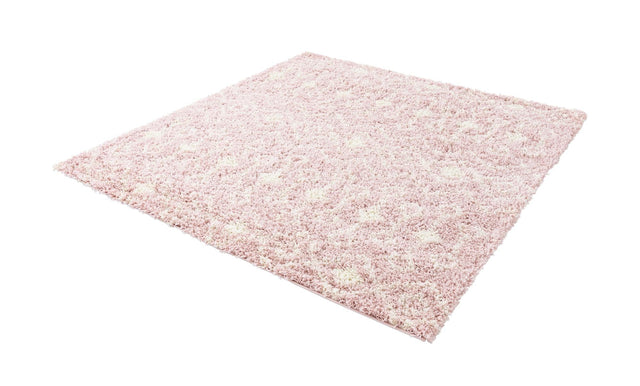 Light Pink 6' 1 x 6' 1 Moroccan Trellis Shag Square Area Rug Thick Soft Touch Fluffy & Plush Shaggy Pile