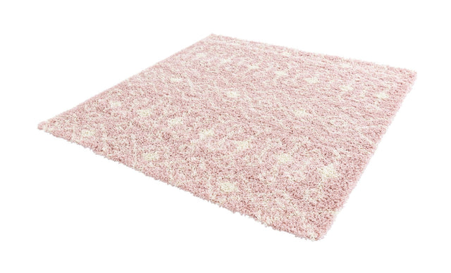 Light Pink 6' 1 x 6' 1 Moroccan Trellis Shag Square Area Rug Thick Soft Touch Fluffy & Plush Shaggy Pile