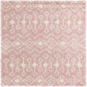 Light Pink 6' 1 x 6' 1 Moroccan Trellis Shag Square Area Rug Thick Soft Touch Fluffy & Plush Shaggy Pile