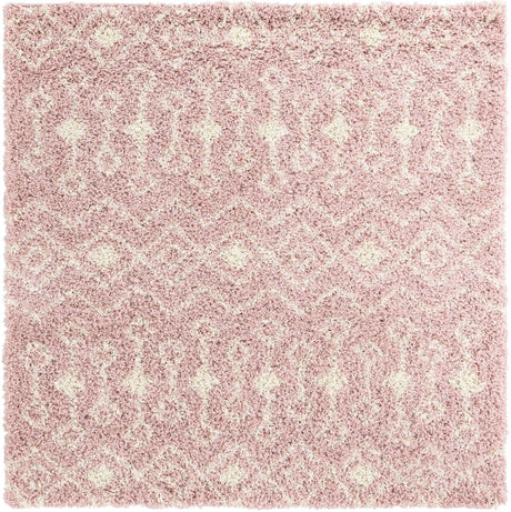 Light Pink 6' 1 x 6' 1 Moroccan Trellis Shag Square Area Rug Thick Soft Touch Fluffy & Plush Shaggy Pile