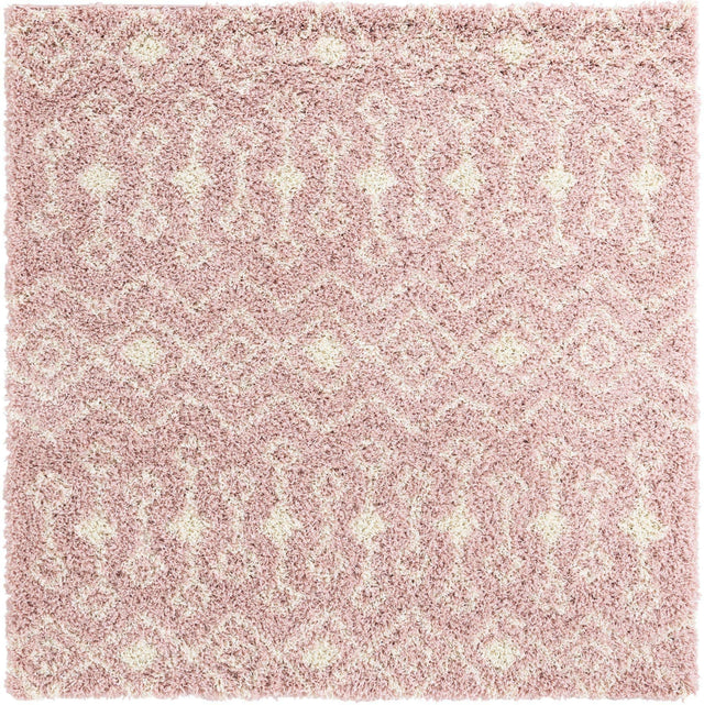 Light Pink 6' 1 x 6' 1 Moroccan Trellis Shag Square Area Rug Thick Soft Touch Fluffy & Plush Shaggy Pile