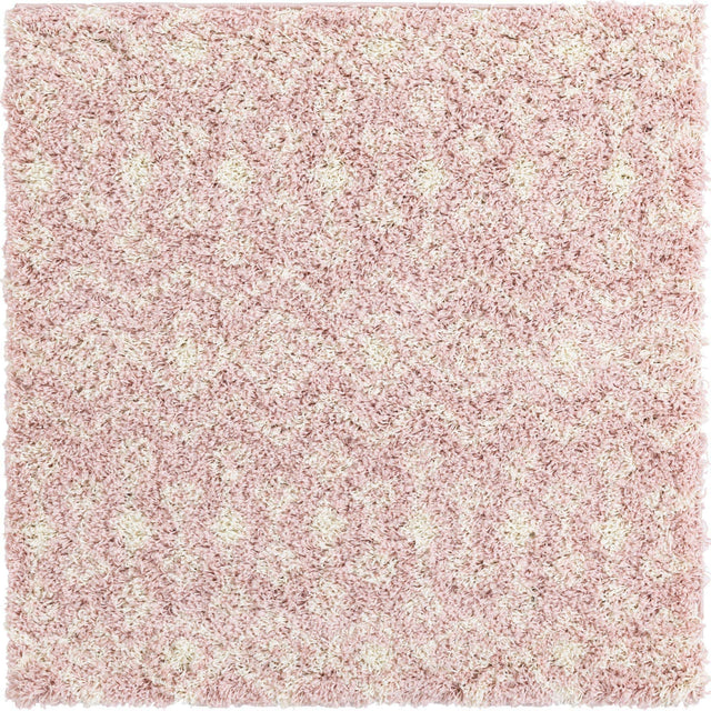 Light Pink 4' 1 x 4' 1 Moroccan Trellis Shag Square Area Rug Thick Soft Touch Fluffy & Plush Shaggy Pile