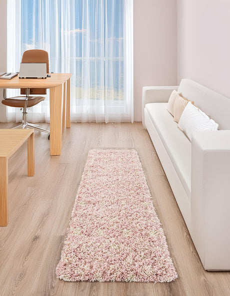 Light Pink 3' x 12' Moroccan Trellis Shag Runner Rug