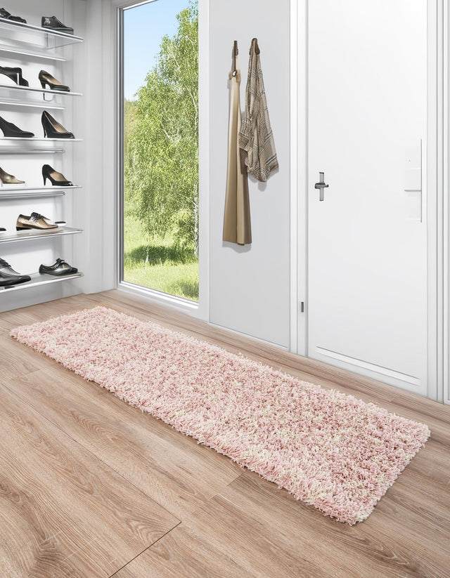 Light Pink 2' x 6' Moroccan Trellis Shag Runner Rug
