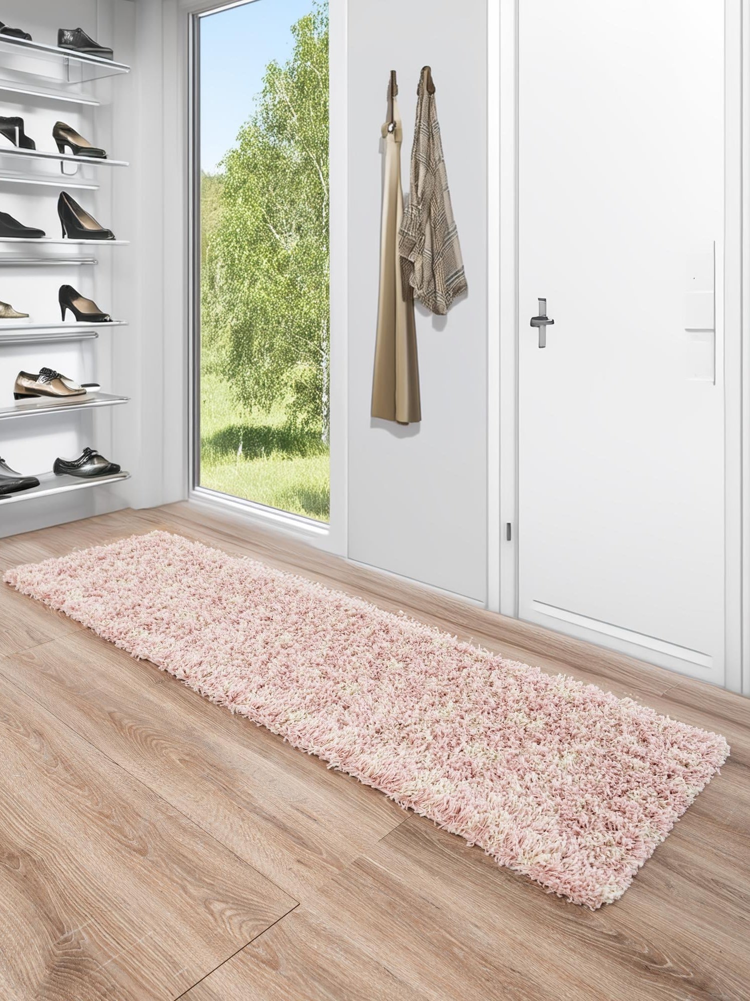 Light Pink 2' 7 x 12' Moroccan Trellis Shag Runner Area Rug Thick Soft Touch Fluffy & Plush Shaggy Pile 100% Polypropylene Geometric Traditional Carpet for Sale at Rug Engine